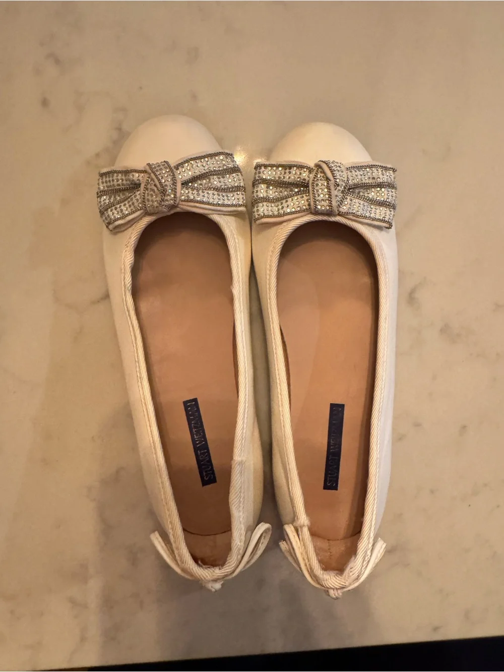 Stuart Weitzman Ivory Bow Embellished Ballet Flats girls size 2